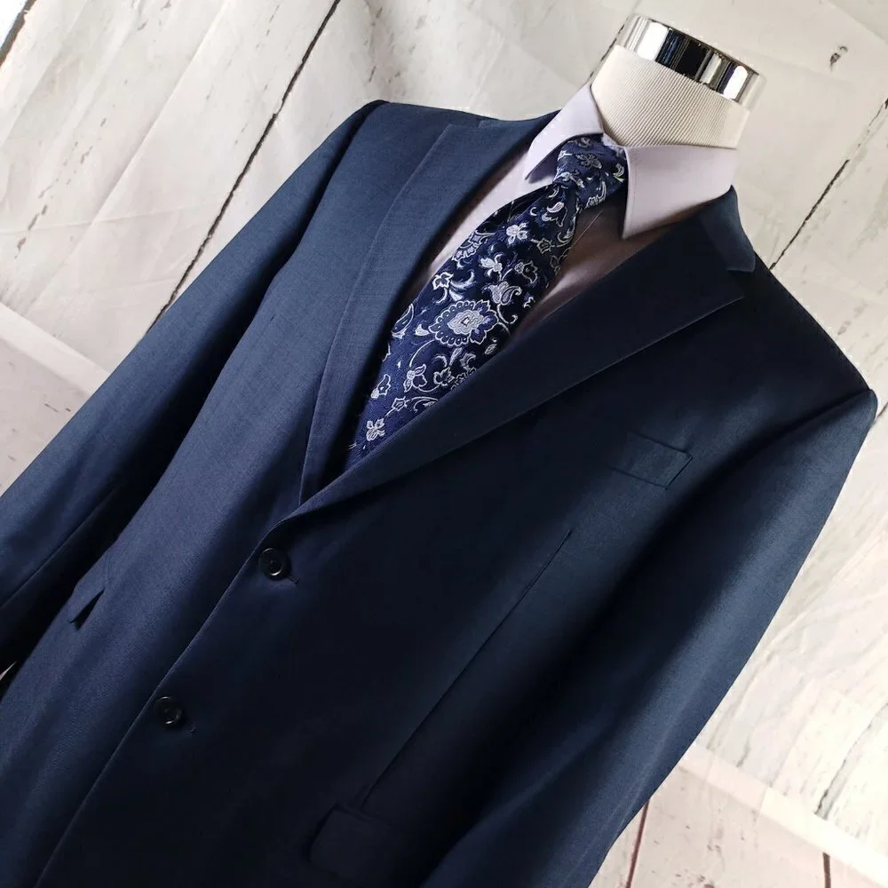 Tommy Hilfiger 44L Wool 2 Button Blue Birdseye Suit Blazer Jacket